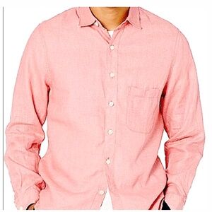 SALTAIRE Linen-Blend Button-Up Shirts Men XL Long Sleeves Salmon